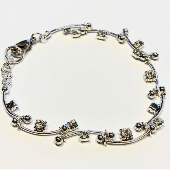 Silver Bracelet with Faux Diamonds Rhinestones - Picture 1 of 7